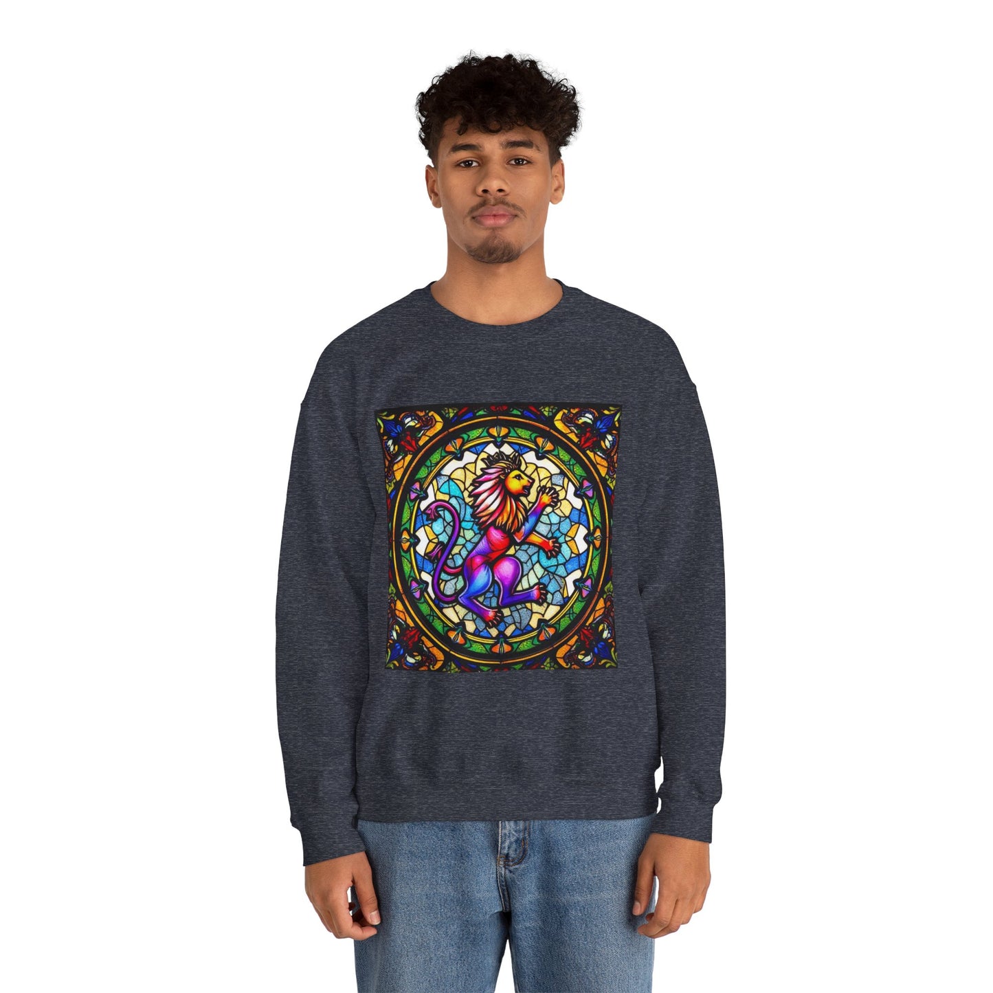 Unisex Heavy Blend™ Crewneck Sweatshirt, Glass, Leo Zodiac Design
