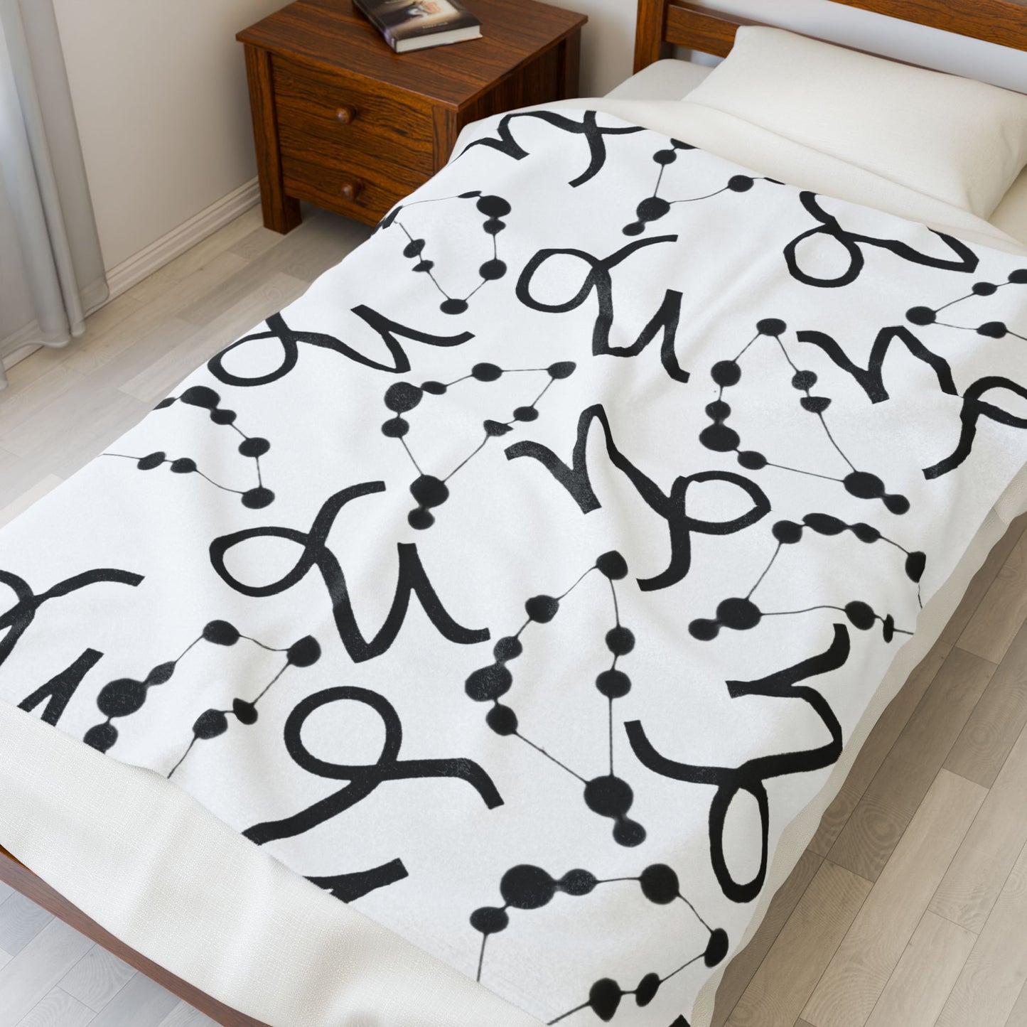 Velveteen Plush Blanket, Capricorn Zodiac Sign, Constellation & Symbol, White, 100% polyester
