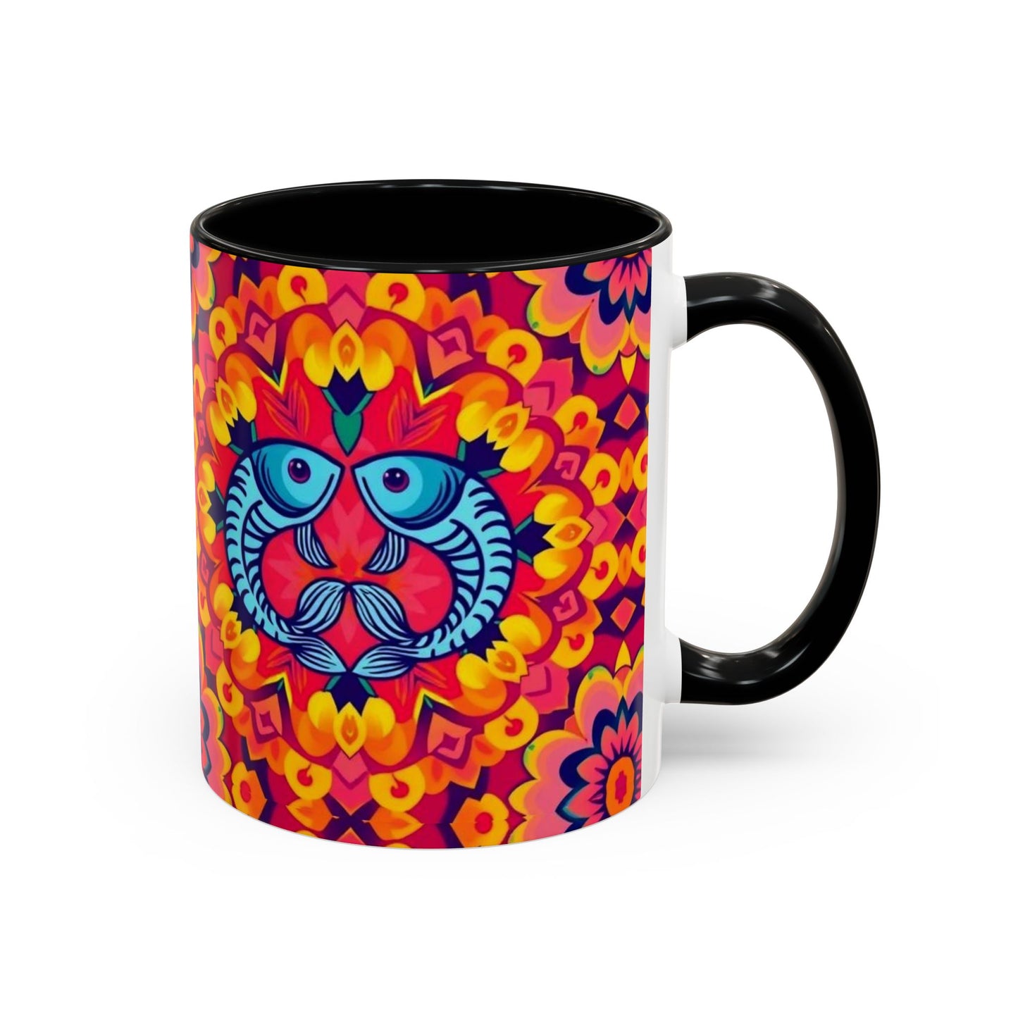 Accent Coffee Mug, Pisces, Zodiac v1, Flower Pattern, (11, 15oz)