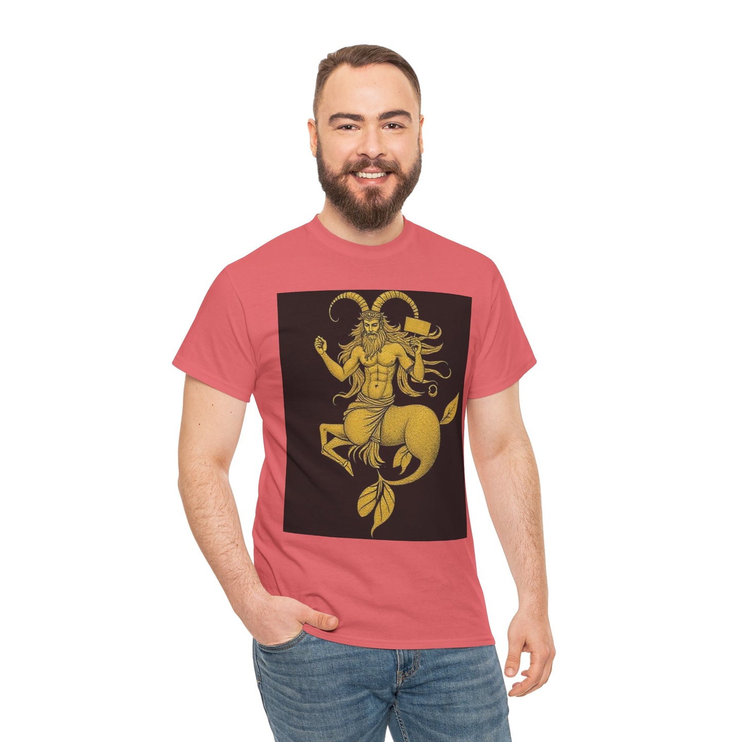 Unisex Heavy Cotton T-Shirt, Capricorn God, Zodiac Design