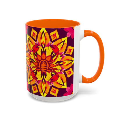 Accent Coffee Mug, Scorpio, Zodiac v1. Flower Pattern, (11, 15oz)