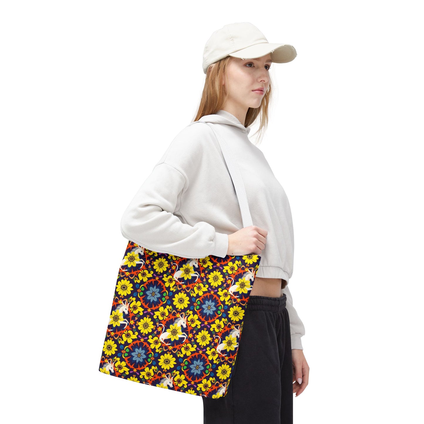 Tote Bag (AOP), Aquarius, Zodiac v1, Flower Pattern