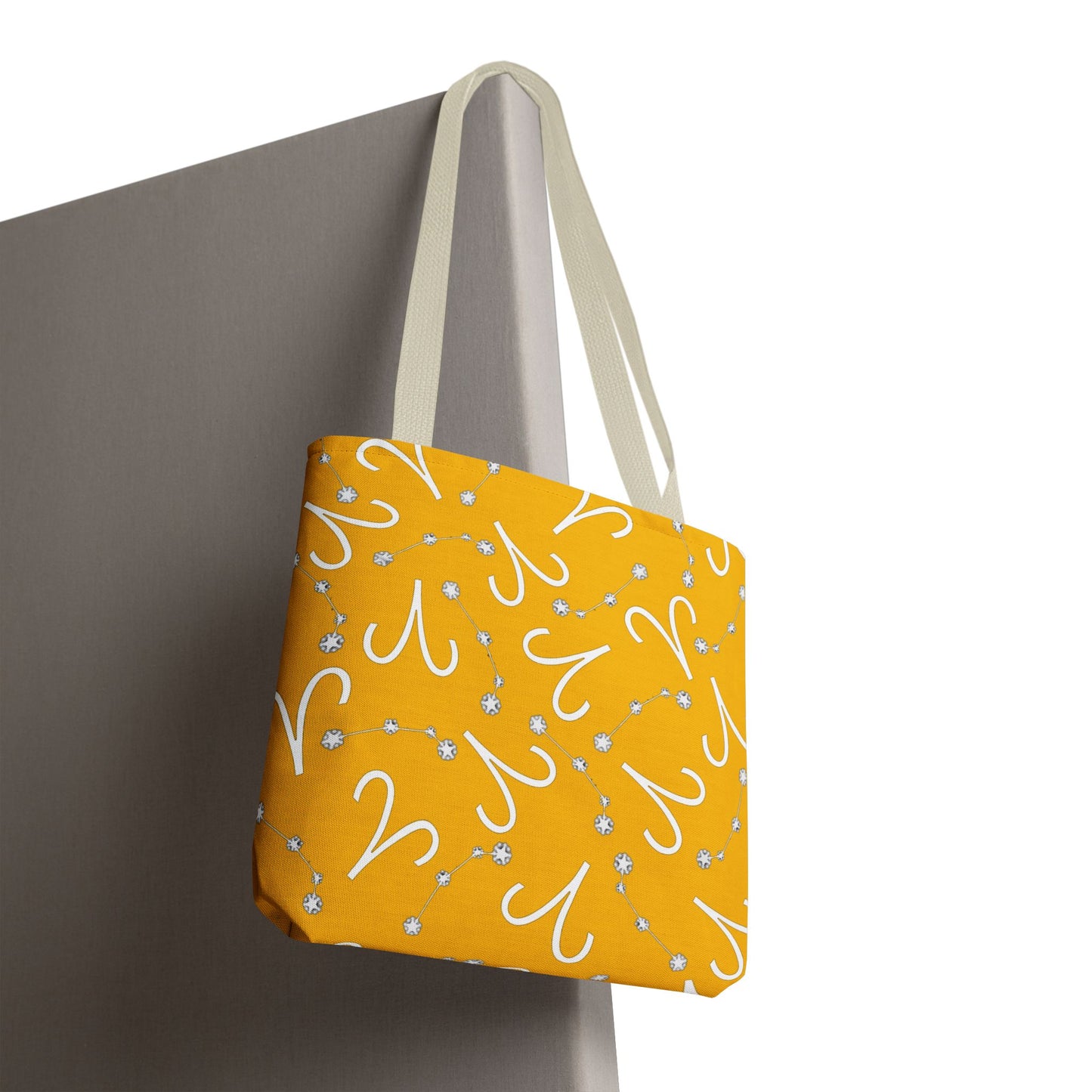 Tote Bag, Aries Zodiac Sign, AOP, (Yellow, White)