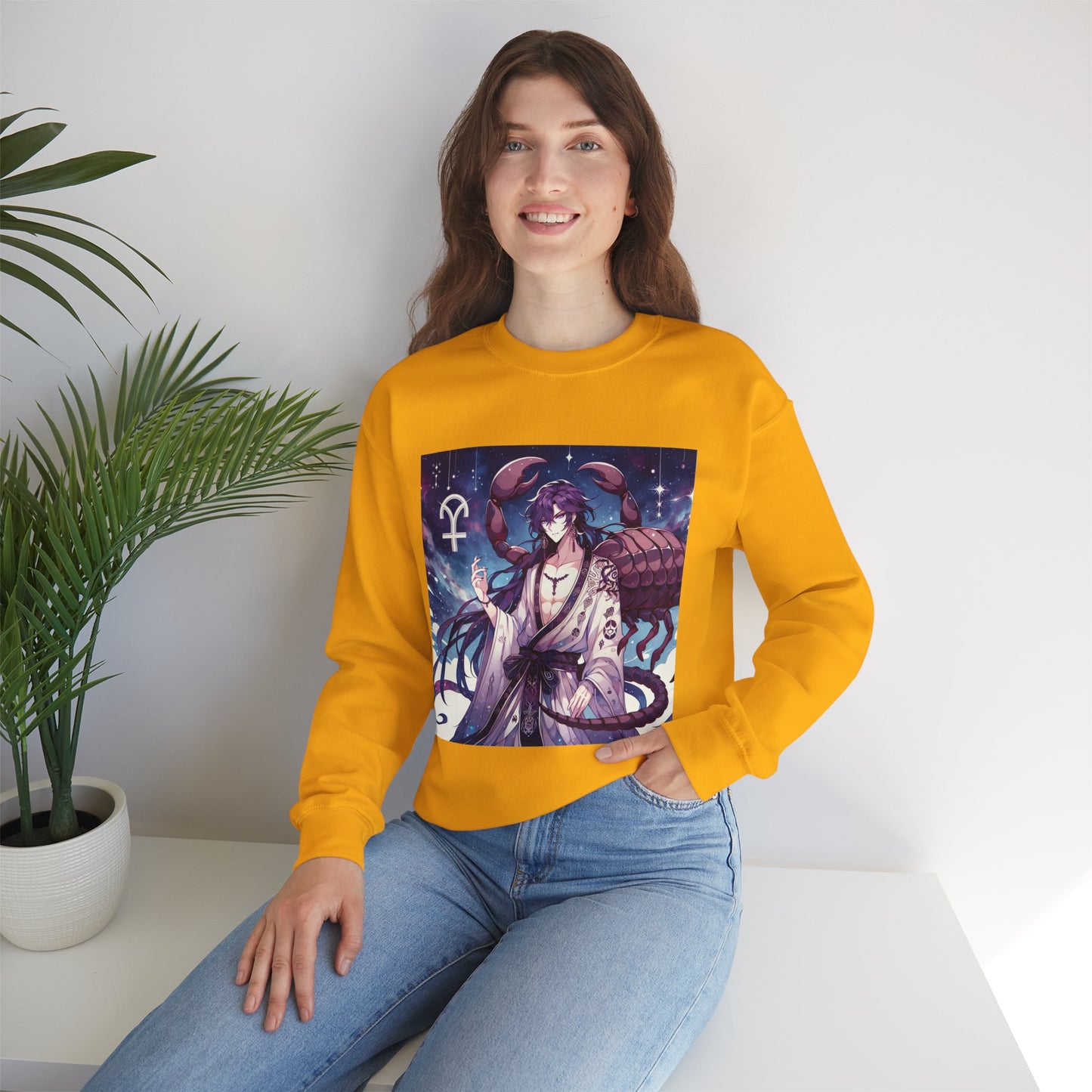 Unisex Heavy Blend™ Crewneck Sweatshirt, Scorpio Zodiac Design, purple scorpion anime