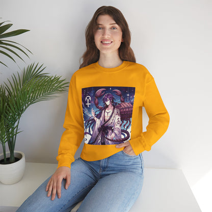 Unisex Heavy Blend™ Crewneck Sweatshirt, Scorpio Zodiac Design, purple scorpion anime