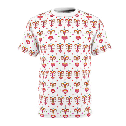 Unisex Cut & Sew T-Shirt, (AOP), Aries, Zodiac v1, Jewels Pattern