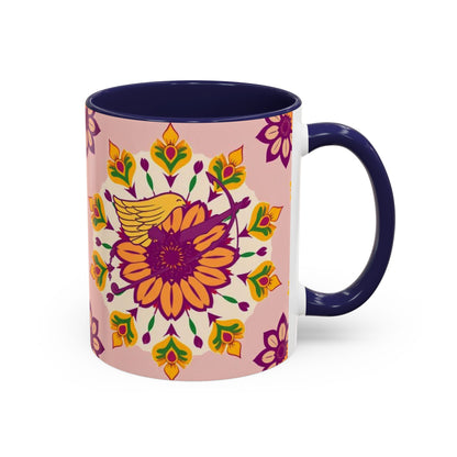 Accent Coffee Mug, Sagittarius, Zodiac v4. Flower Pattern, (11, 15oz)