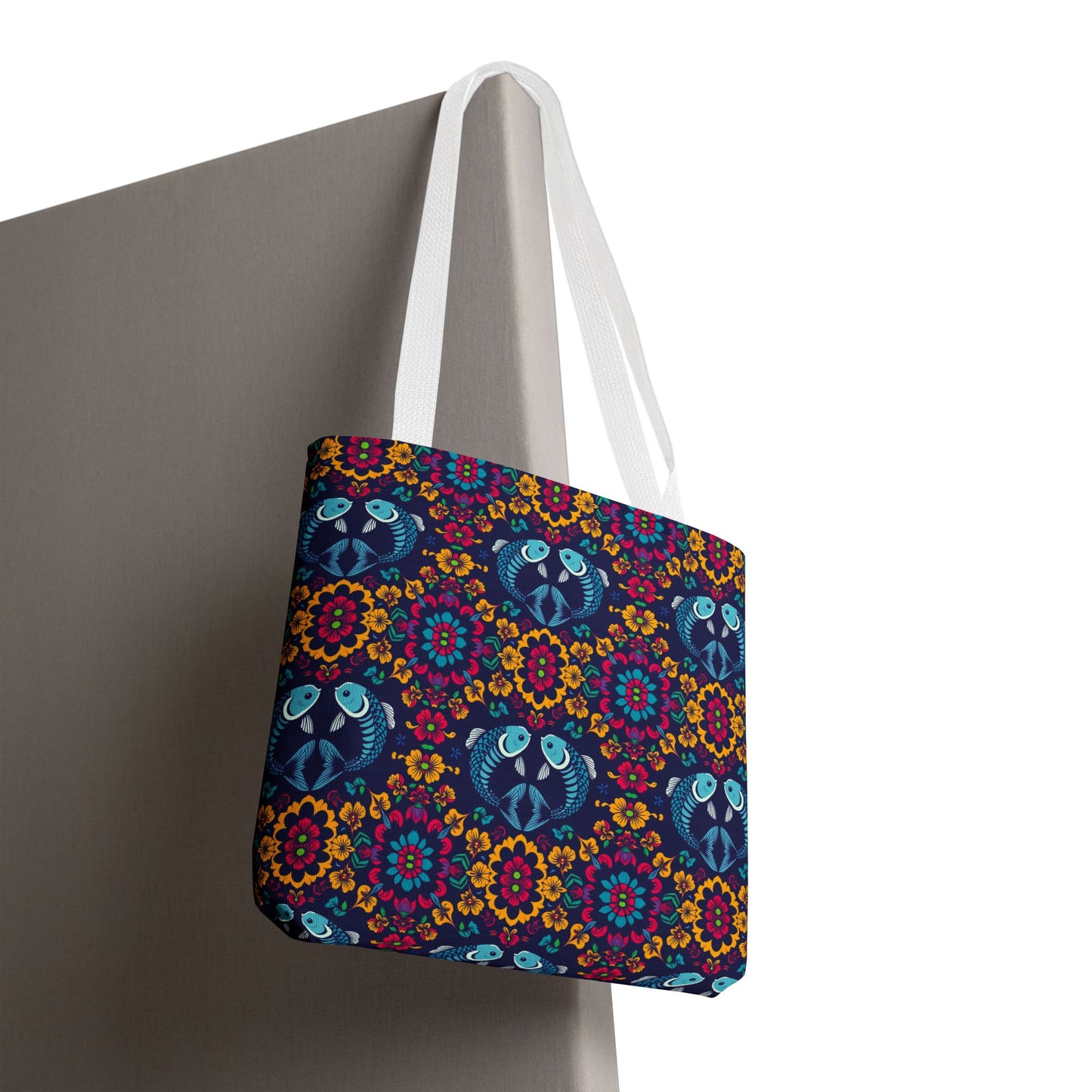 Tote Bag, (AOP), Pisces, Zodiac v3, Flower Pattern