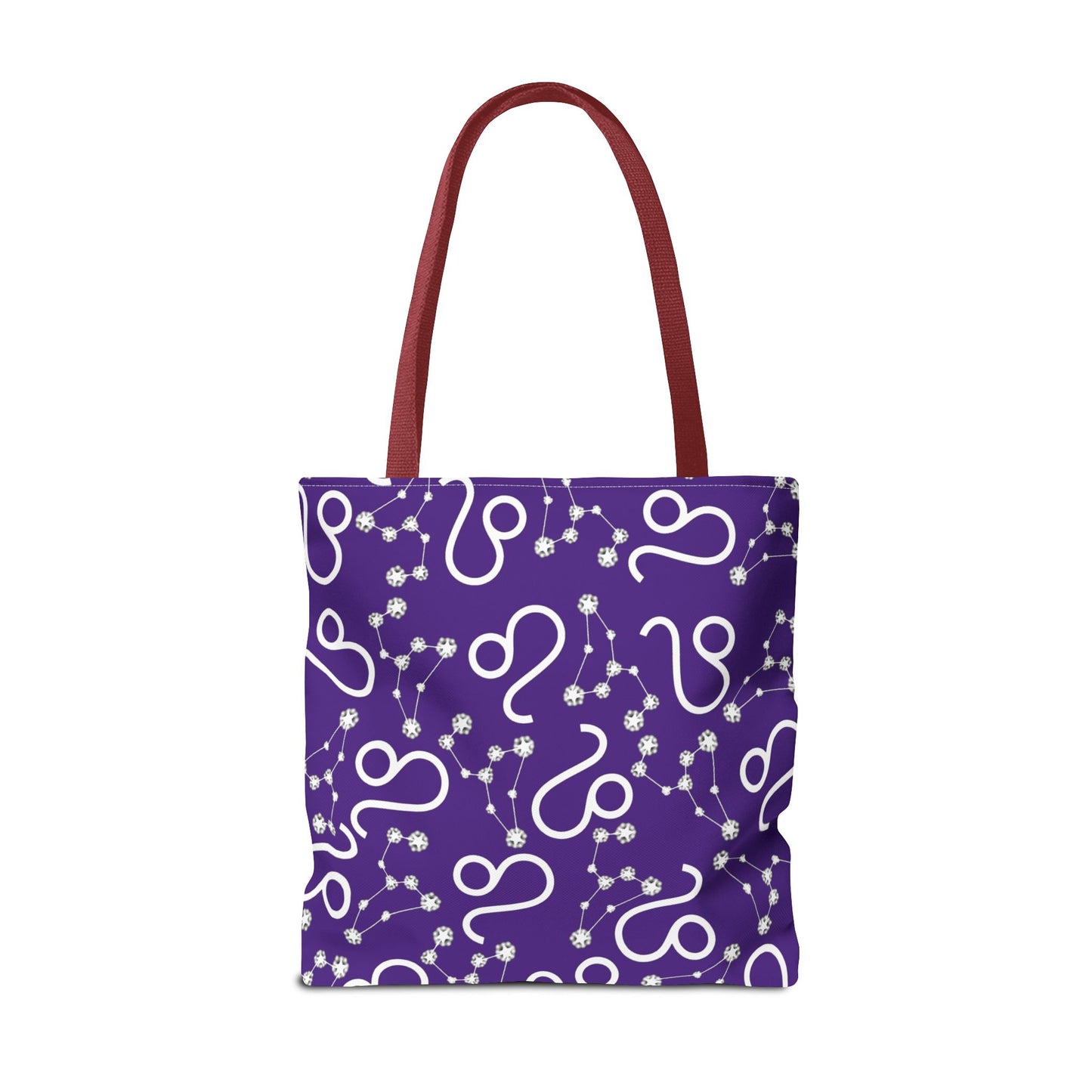 Tote Bag, Leo Zodiac Sign, AOP, (Purple, White)