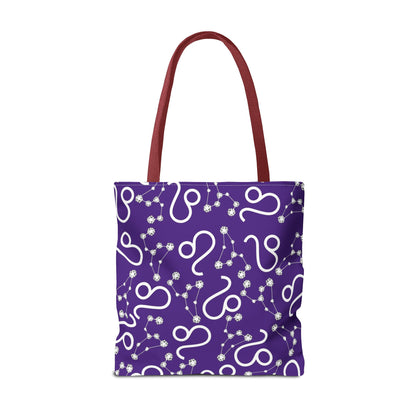 Tote Bag, Leo Zodiac Sign, AOP, (Purple, White)