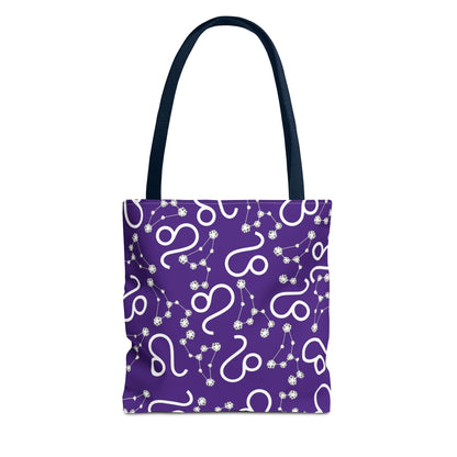 Tote Bag, Leo Zodiac Sign, AOP, (Purple, White)