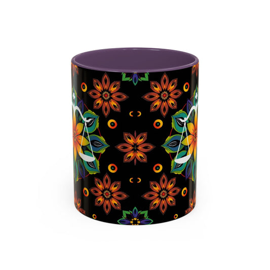 Accent Coffee Mug, Libra, Zodiac v4, Flower Pattern, (11, 15oz)