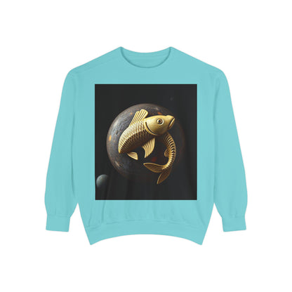 Garment-Dyed Sweatshirt, Unisex, Space Animal Design v1, Pisces
