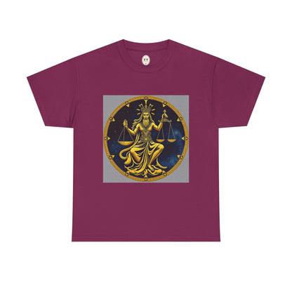 Unisex Heavy Cotton T-Shirt, Gold Libra God, Zodiac Design