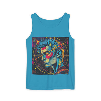 Unisex Garment-Dyed, Tank Top, Sagittarius Design, Pop Art v1, 100% US cotton