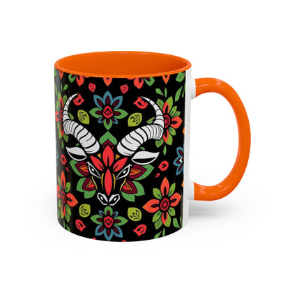 Accent Coffee Mug, Taurus, Zodiac v2. Flower Pattern, (11, 15oz)