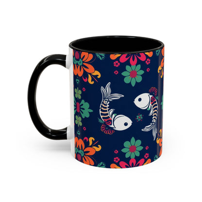 Accent Coffee Mug, Pisces, Zodiac. Flower Pattern, (11, 15oz)