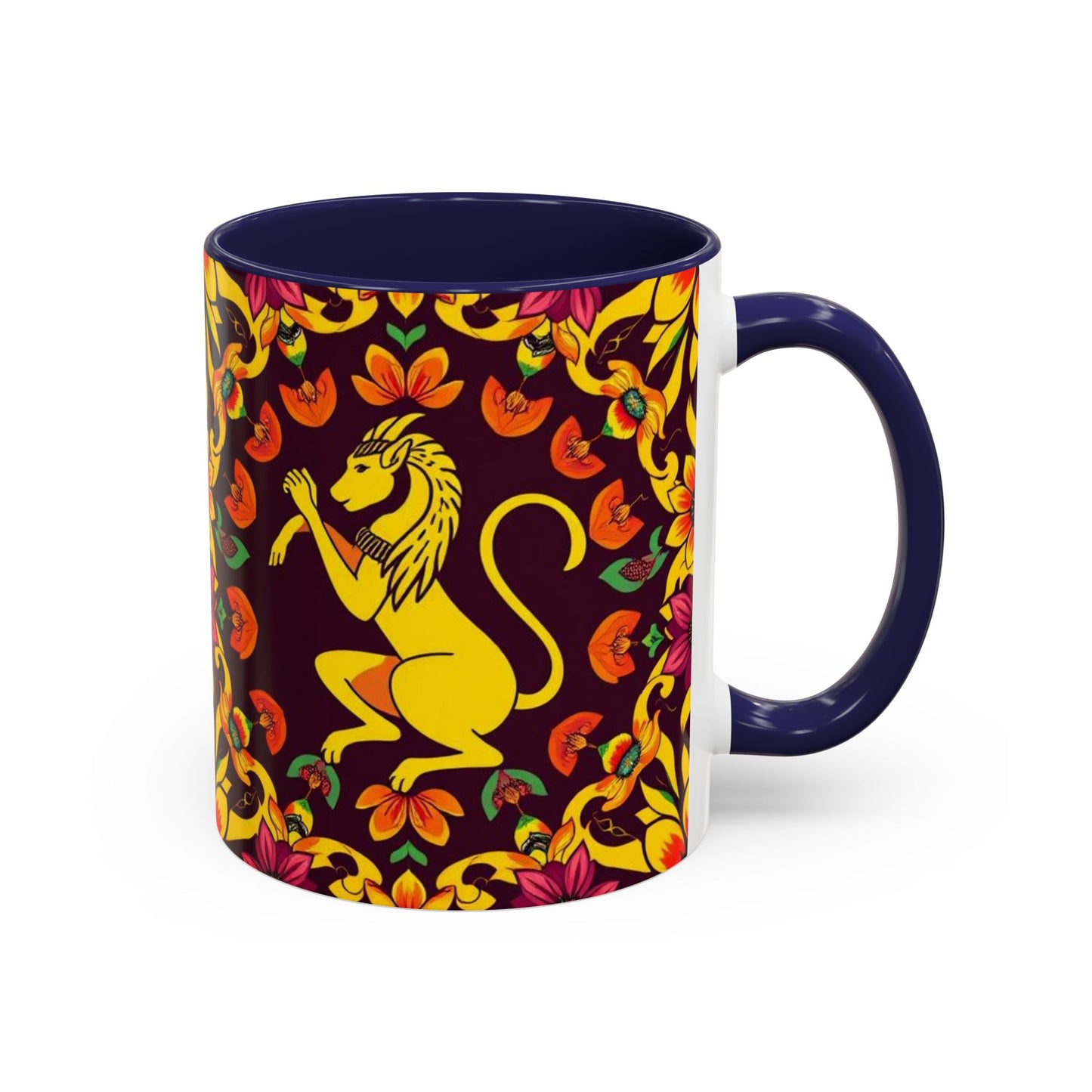 Accent Coffee Mug, Virgo, Zodiac v1. Flower Pattern, (11, 15oz)