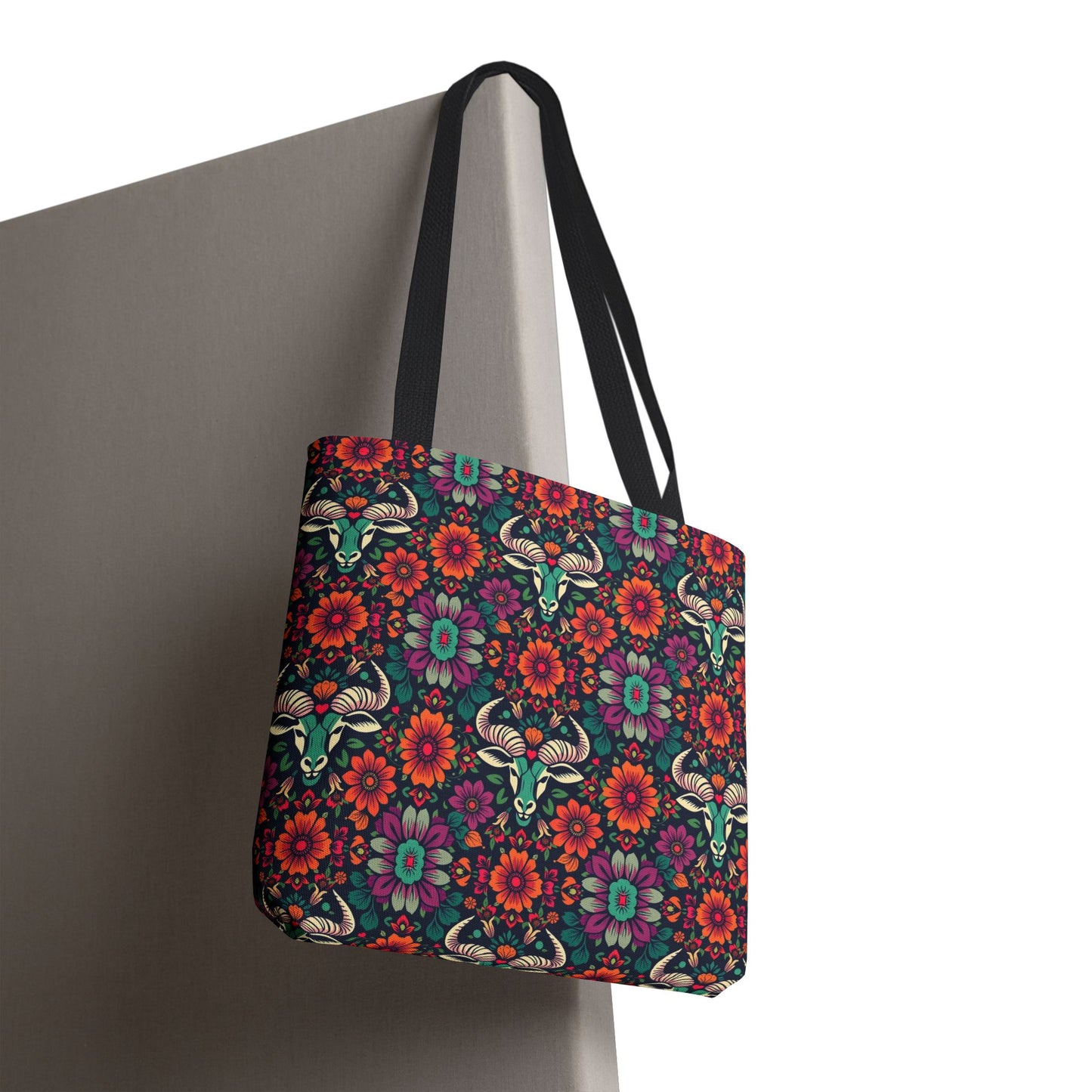 Tote Bag, (AOP), Taurus, Zodiac, Flower Pattern