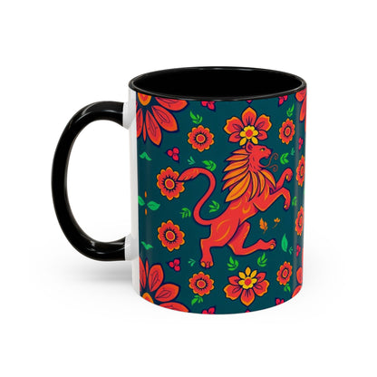 Accent Coffee Mug, Leo, Zodiac v1, Flower Pattern, (11, 15oz)