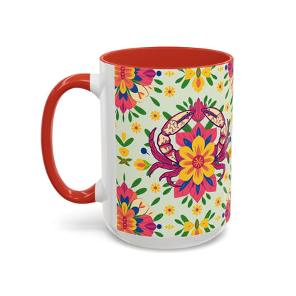 Accent Coffee Mug, Cancer, Zodiac v3, Flower Pattern, (11, 15oz)