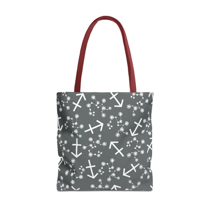 Tote Bag, Sagittarius Zodiac Sign, AOP, (Grey, White Print)