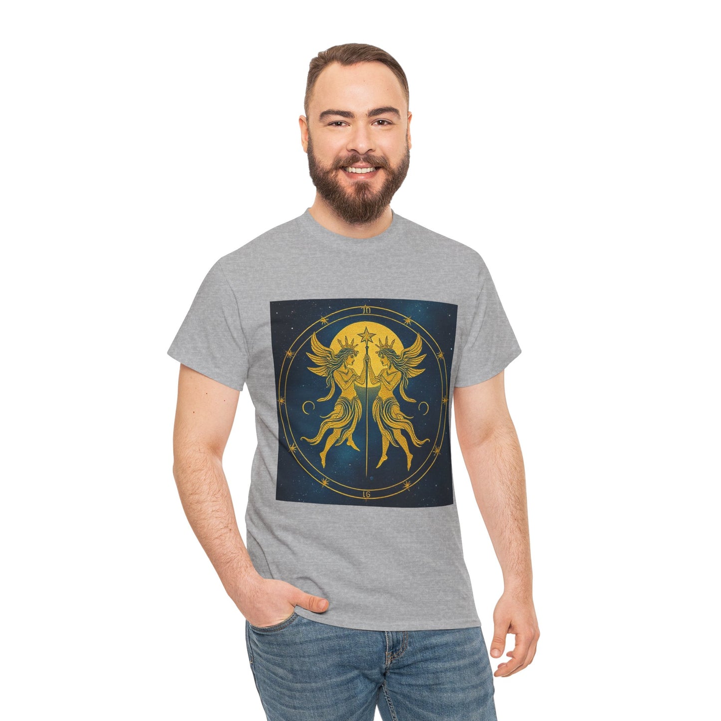 Unisex Heavy Cotton T-Shirt, Space Angel Twins v4, Gemini Zodiac Design