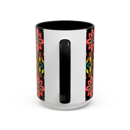 Accent Coffee Mug, Sagittarius, Zodiac v2. Flower Pattern, (11, 15oz)