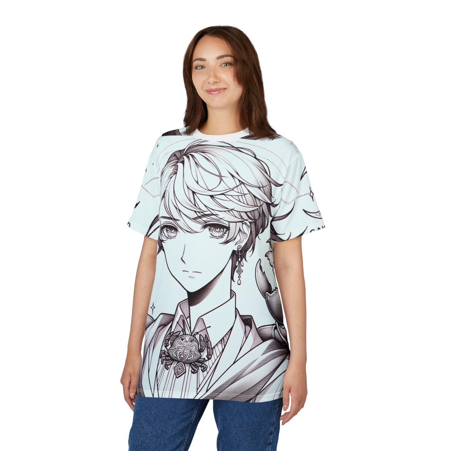 Unisex Cut & Sew T-Shirt (AOP), Anime Character, Cancer Zodiac Design, Regular fit, 100% Polyester