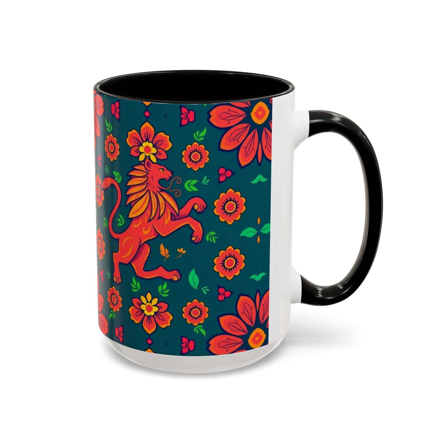 Accent Coffee Mug, Leo, Zodiac v1, Flower Pattern, (11, 15oz)