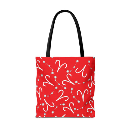 Tote Bag, Aries Zodiac Sign, AOP, (Red, White)