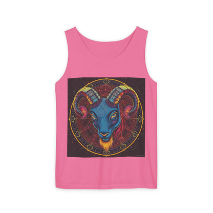 Unisex Garment-Dyed, Tank Top, Aries Design, Pop Art, 100% Ringspun US cotton