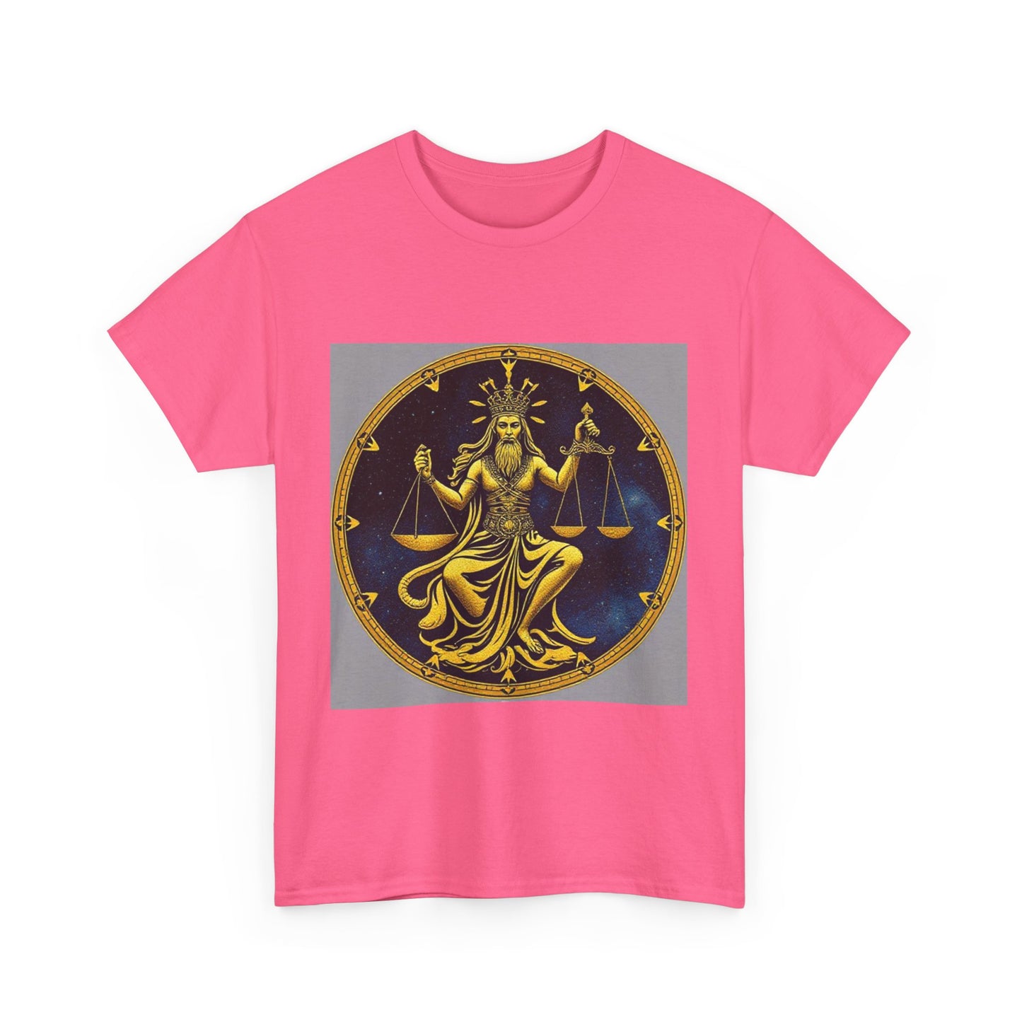 Unisex Heavy Cotton T-Shirt, Gold Libra God, Zodiac Design