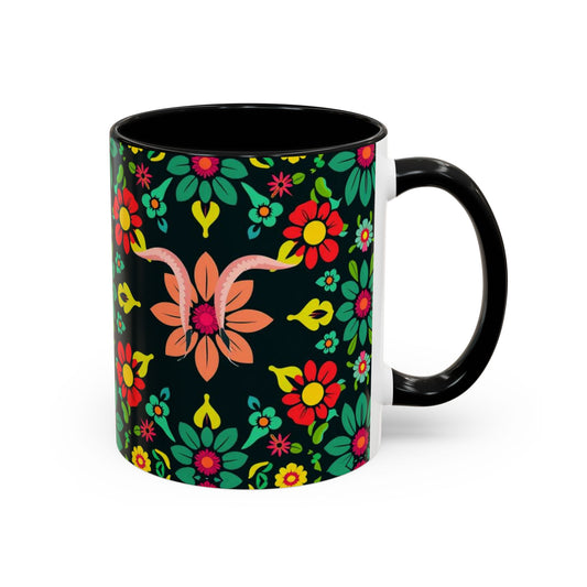 Accent Coffee Mug, Aquarius, Zodiac v4, Flower Pattern, (11, 15oz)