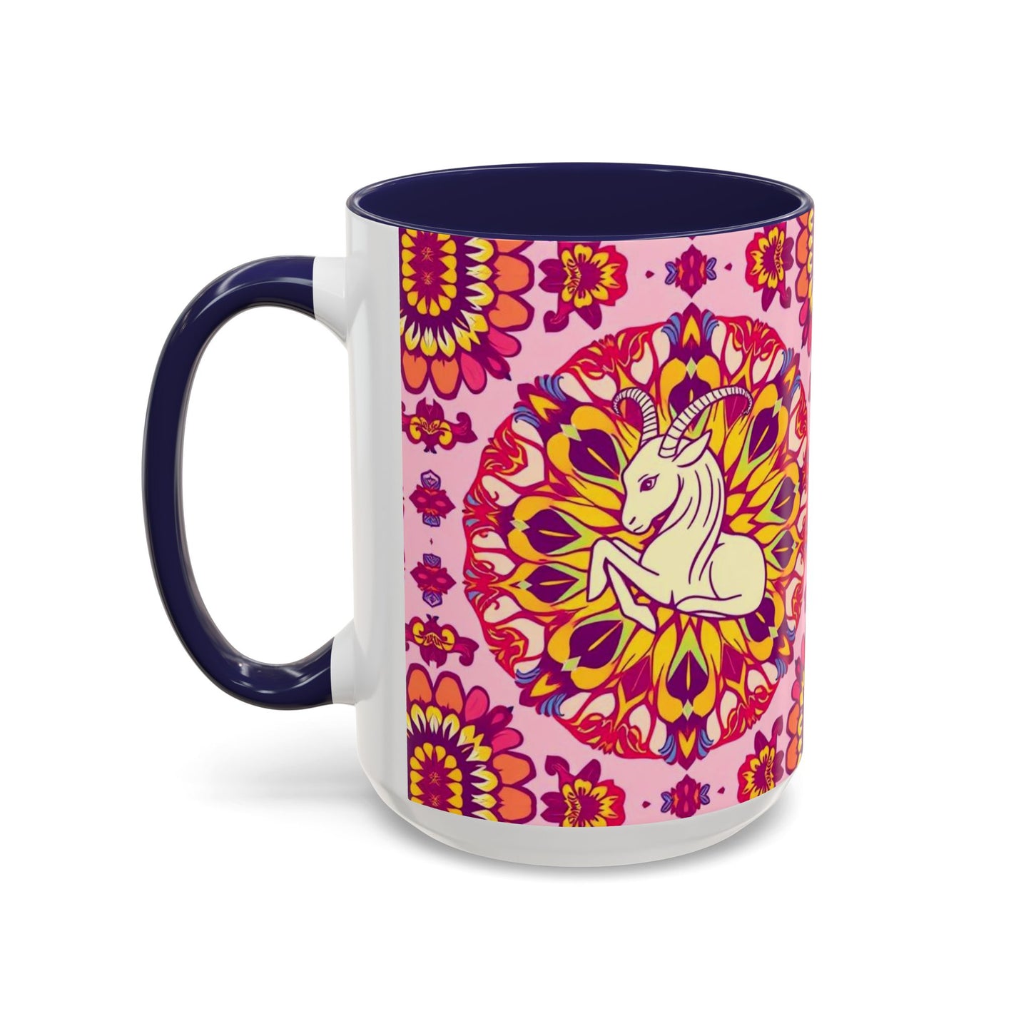 Accent Coffee Mug, Capricorn, Zodiac v3, Flower Pattern, (11, 15oz)