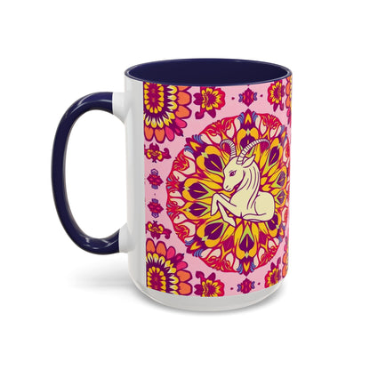 Accent Coffee Mug, Capricorn, Zodiac v3, Flower Pattern, (11, 15oz)