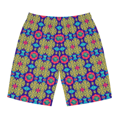 Men's Board Shorts, (AOP), Aquarius, Zodiac v1, Shape Pattern