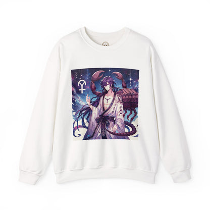 Unisex Heavy Blend™ Crewneck Sweatshirt, Scorpio Zodiac Design, purple scorpion anime