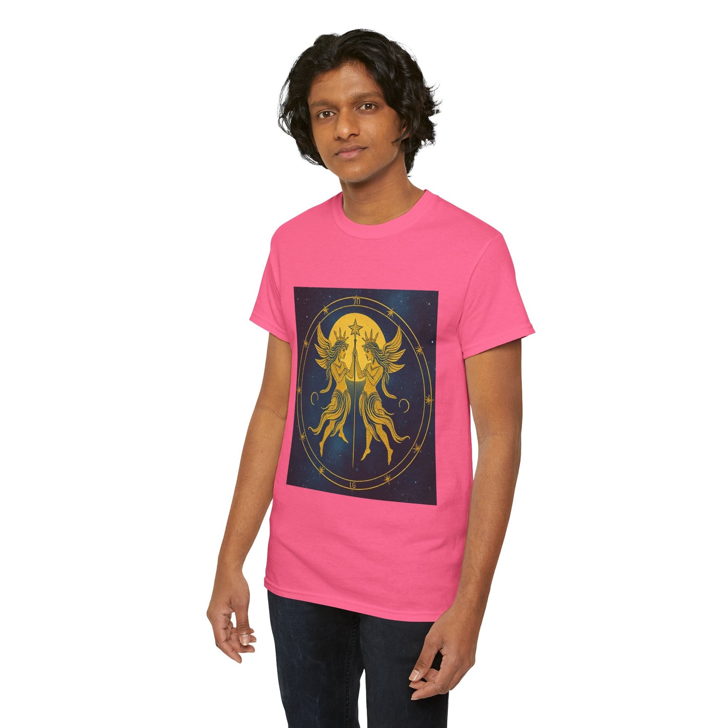 Unisex Heavy Cotton T-Shirt, Space Twins v3, Gemini Zodiac Design