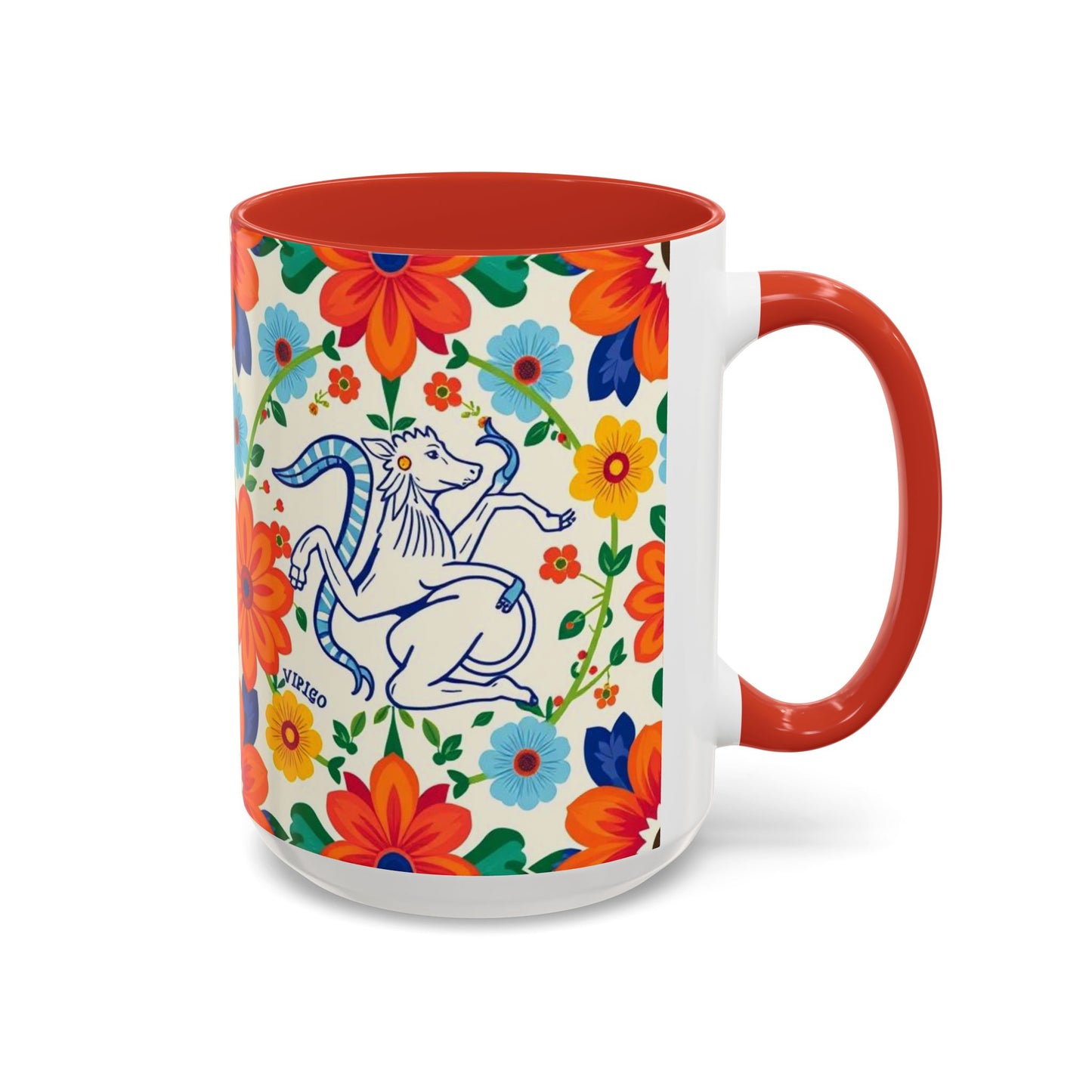 Accent Coffee Mug, Virgo, Zodiac v2. Flower Pattern, (11, 15oz)