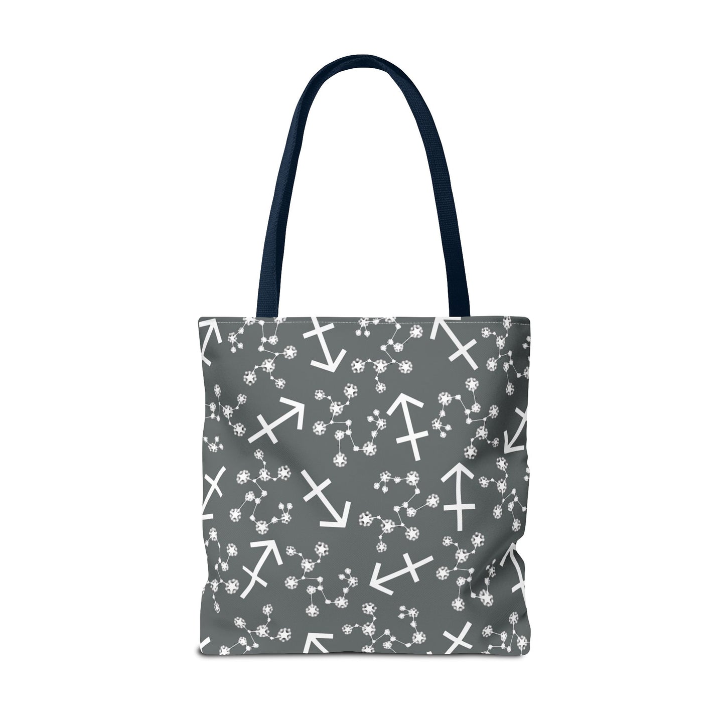 Tote Bag, Sagittarius Zodiac Sign, AOP, (Grey, White Print)