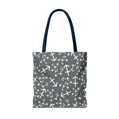 Tote Bag, Sagittarius Zodiac Sign, AOP, (Grey, White Print)