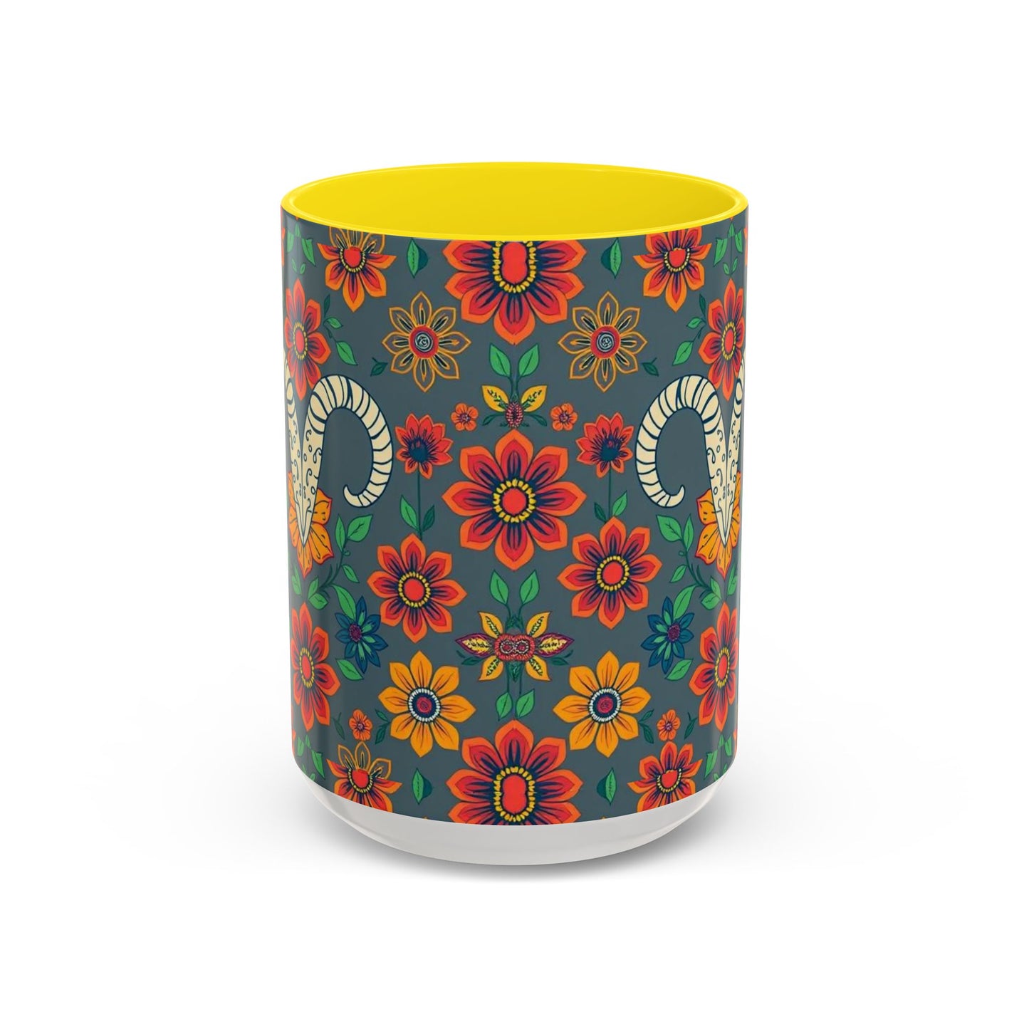 Accent Coffee Mug, Aries, Zodiac v4, Flower Pattern, (11, 15oz)