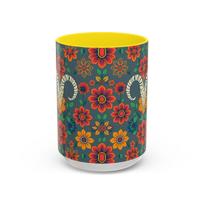 Accent Coffee Mug, Aries, Zodiac v4, Flower Pattern, (11, 15oz)