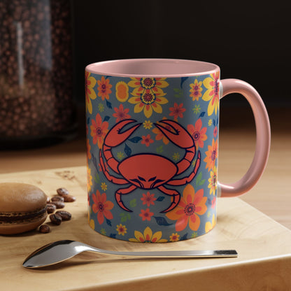Accent Coffee Mug, Cancer, Zodiac v1, Flower Pattern, (11, 15oz)