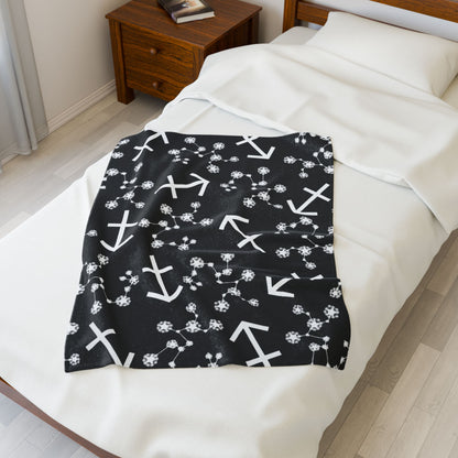 Velveteen Plush Blanket, Sagittarius Zodiac Sign, Constellation & Symbol, Black, 100% polyester