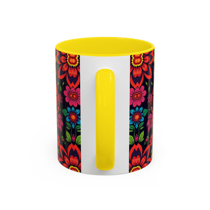 Accent Coffee Mug, Cancer, Zodiac v4, Flower Pattern, (11, 15oz)