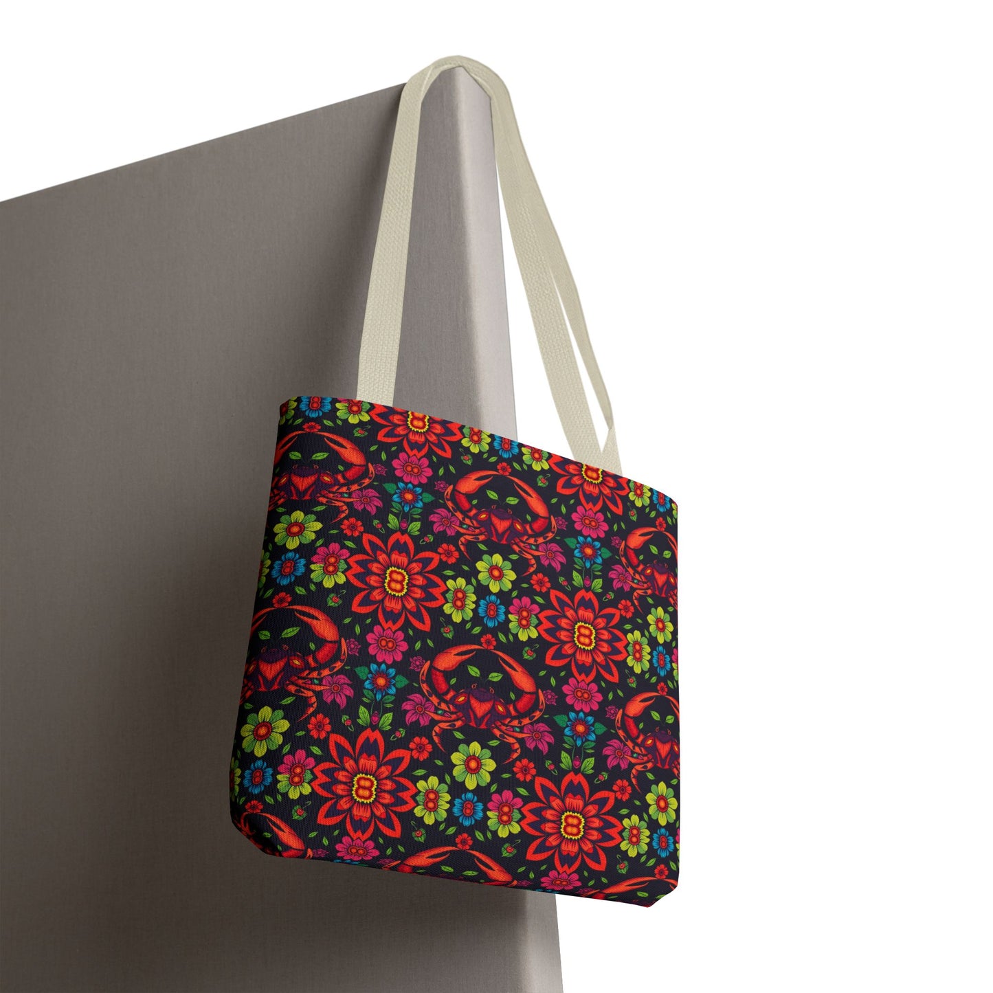 Tote Bag, (AOP), Cancer, Zodiac, Flower Pattern