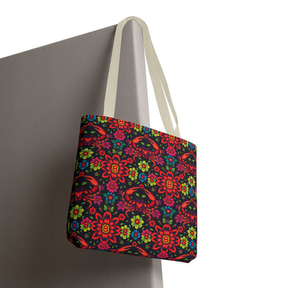 Tote Bag, (AOP), Cancer, Zodiac, Flower Pattern