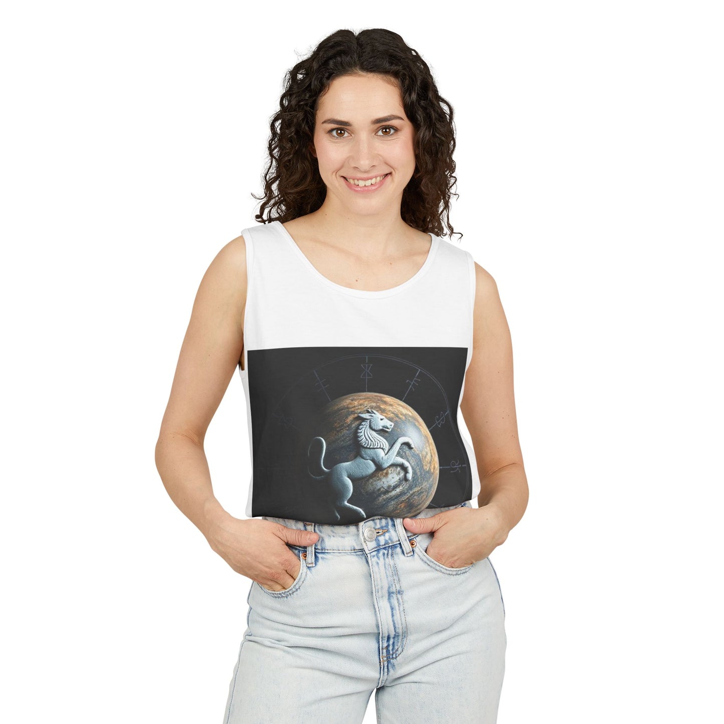 Unisex Garment-Dyed, Tank Top, Aquarius Design, Planet Animal, 100% Ringspun US cotton
